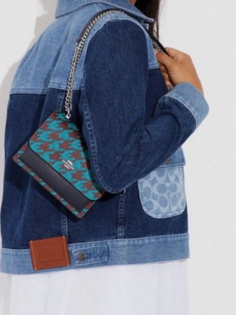 COACH Klare Mini Houndstooth Teal & Wine Crossbody Bag